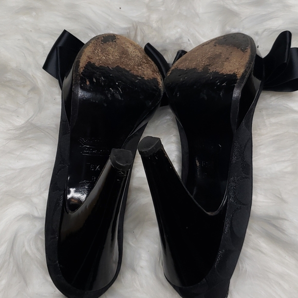 Coach Daisey Black Bow Peep Toe Heels 6.5 - Picture 9 of 10